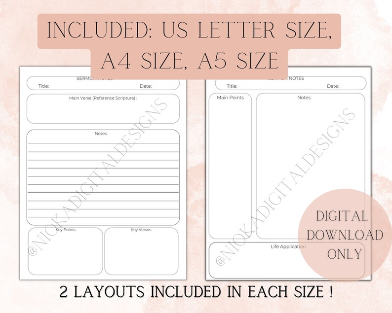 Sermon Notes, Printable at Home Notes, Bible Study Notes, Digital ...