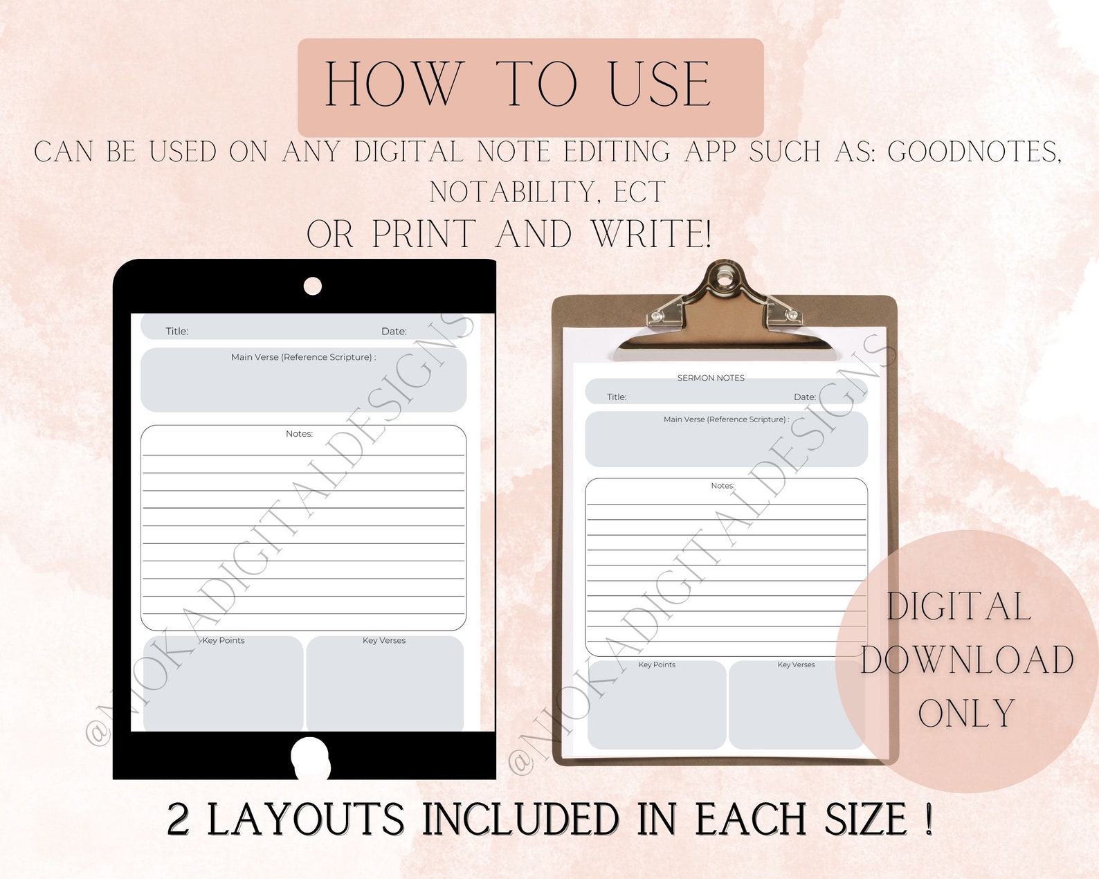 Sermon Notes, Printable at Home Notes, Bible Study Notes, Digital ...