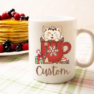Cat and Coffee Mug Custom, Personalized Christmas Mug, Hot Cocoa Mug, Custom Christmas Mug, Secret Santa Gift, Custom Coffee Mug