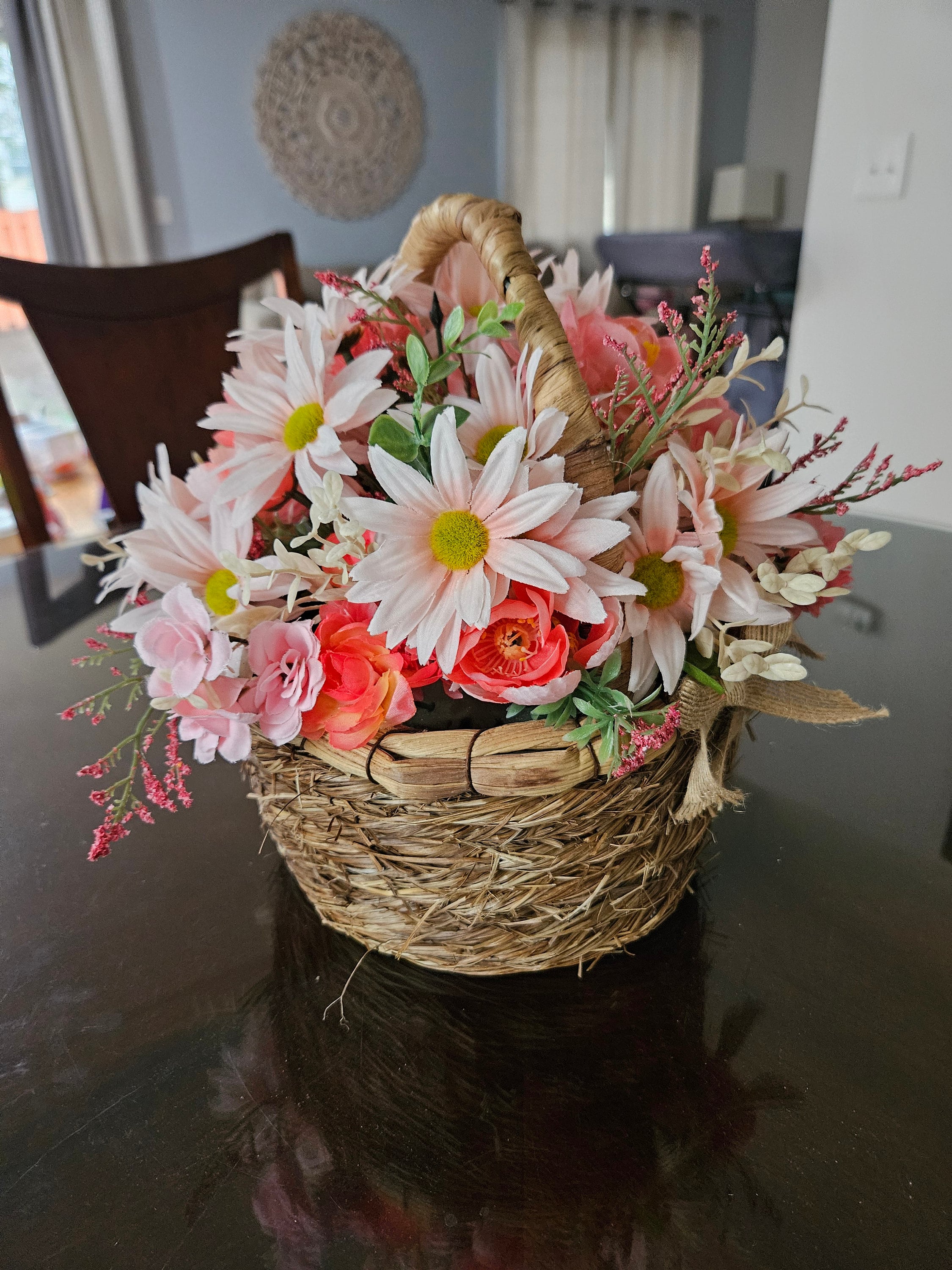 Pink Peach Faux Flower Basket - Etsy