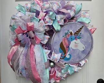 Unicorn Wreath, Little Girls Room Decor, Nursery Decor, Unicorn Decor, Princess Decor