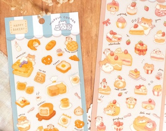 Cute Bread Cake Sticker Sheet, Kawaii, Muffin Corner Happy Bakery Sticker Sheet
