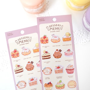 Süßer Dessert Menü Aufkleber Bogen, Kawaii, Muffin Ecke Aufkleber Bogen