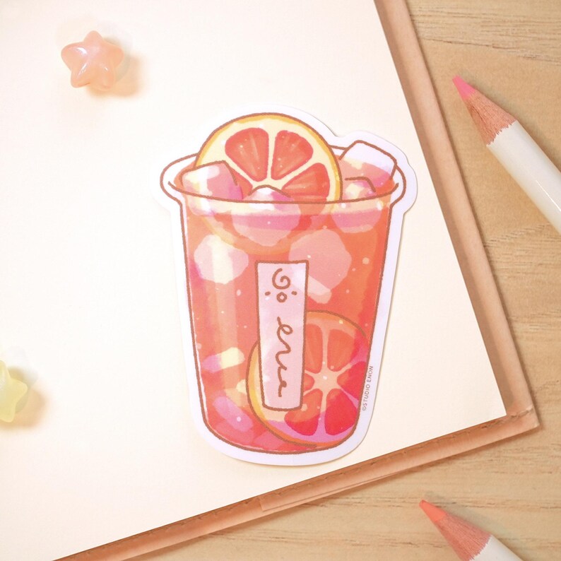 Cute Grapefruit Green Tea Sticker Waterproof Sticker, Water Bottle ...