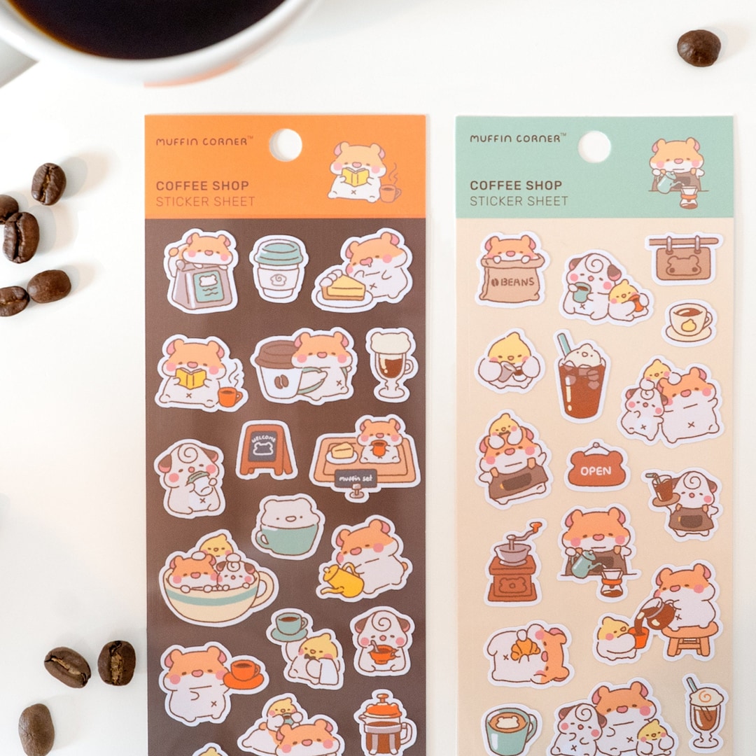 Kawaii Coffee Shop Sticker Sheet - Muffin Corner Cafe - Etsy