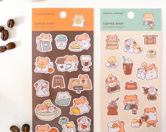 Cute Coffee Shop Sticker Sheet, Kawaii, Muffin Corner Sticker Sheet