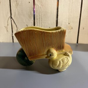 VTG 小型陶器プランター、手押し車/カート付きアヒルプランター