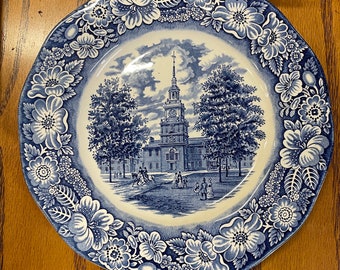 Liberty Blue Historic Scenes Staffordshire Ironstone Independence Hall Plate-9 3/4”