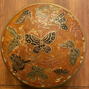 Vintage Brass & Enamel Butterfly Trinket Box