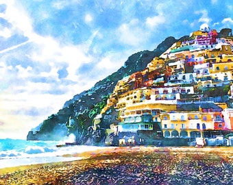 Amalfikust aquarelprint