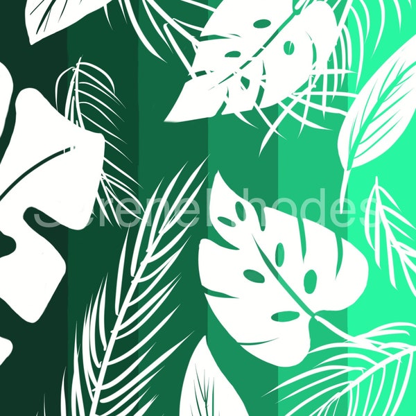Tropical Plant Drawing W/ Green Gradient