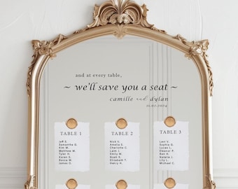 Wedding Sign Decal, Seating Chart Decal Wedding, Custom Vinyl Wedding Mirror Decal, Wedding Mirror Decal At every table I&#39;ll save you a seat