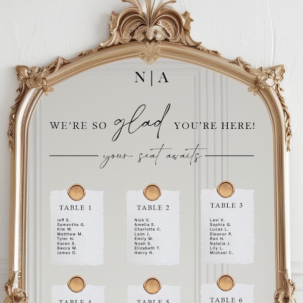 Custom Wedding Seating Chart Mirror Decal, Personalized Vinyl