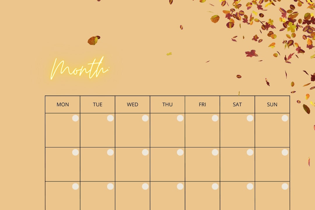 Fall Calendar Template Etsy