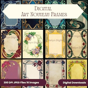 Art Nouveau distressed frames  - vintage digital download to print for scrapbooks, junk journals, paper crafts, or use in digital projects
