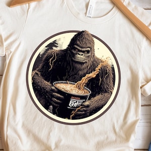 Bigfoot ramen cup Png, Funny Sasquatch with noodles Sublimation Design, Yeti eating ramen png, yeti spaghetti PNG Digital Download