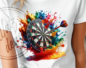 Vibrant Dartboard Splash 20oz Skinny Tumbler Sublimation Design, Colorful Dartboard Art, Dart Lover, Digital Download