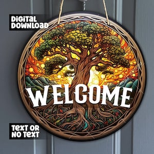 Faux Stained Glass world tree door Hanger Design, Yggdrasil tree Sign for Wreath Center, Norse tree Sublimation Design, Digital Download