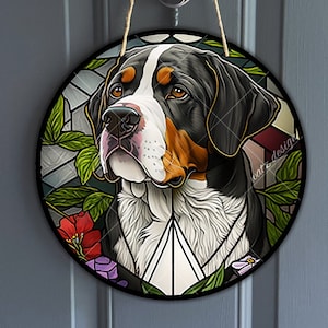 Vintage Swiss Mountain Dog Faux Stained Glass Sign - Greater Swiss Mountain Dog Sublimation Art / dog lovers sign, Download digitale