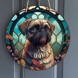 Finto segno di grifone di Bruxelles in vetro colorato, segno rotondo di grifone vintage per ghirlande, sublimazione dell'arte griff di Bruxelles, regalo per cani, download digitale