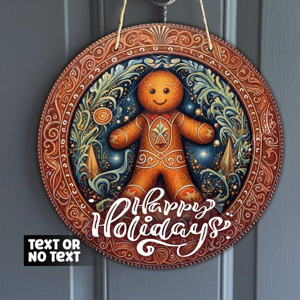 Gingerbread Man Door Hanger Design | Round Happy Gingerbread Cookie Sign | Festive Cookie Holiday PNG | Digital Download