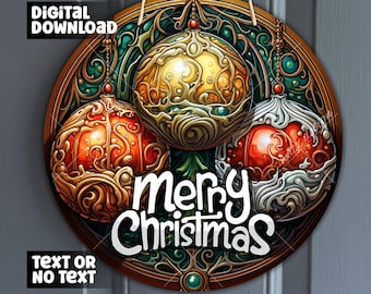 Faux Stained Glass Christmas Ornaments Wreath Center, Ornate Holiday spheres Sublimation Design, Merry Christmas Sign, Digital Download