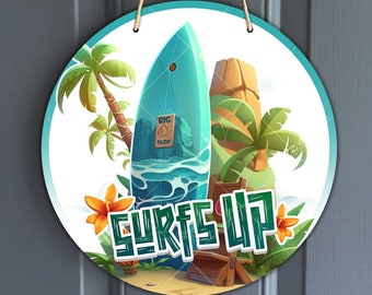 Surfs up Wreath Center, planche de surf et conception de sublimation d'art de plage tropicale, paradis tropical png, amoureux de la plage et de l'océan Téléchargement numérique