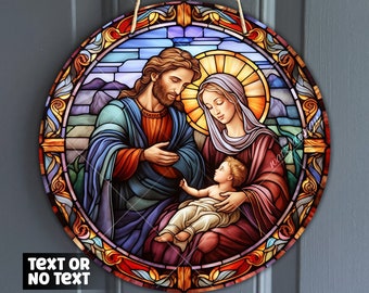 Conception de cintre de porte de scène de nativité de faux vitrail, signe de naissance de Jésus pour le centre de couronne, conception chrétienne de sublimation - téléchargement numérique