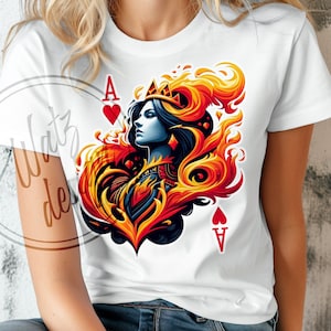 Flaming Queen of Hearts PNG, conception de sublimation de carte à jouer fougueux, amateur de poker PNG, téléchargement numérique