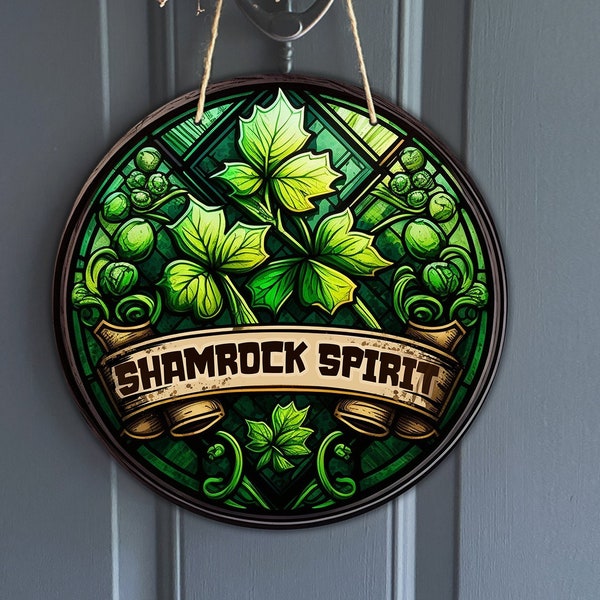 Faux Stained Glass Shamrock Spirit Sign, Round Vintage St.Patty's Sign for Wreaths, Shamrock Art Sublimation, Irish Pride, Digital Download