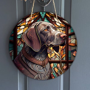 German Shorthaired Pointer Faux Stained Glass Sign, Round Vintage GSP Sign for Wreaths, Dog Art Sublimation, Dog Lover, Digital Download