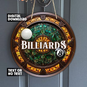 faux stained glass billiards Design, colorful snooker balls and cue for wreath, classic pool sublimation design, digital download