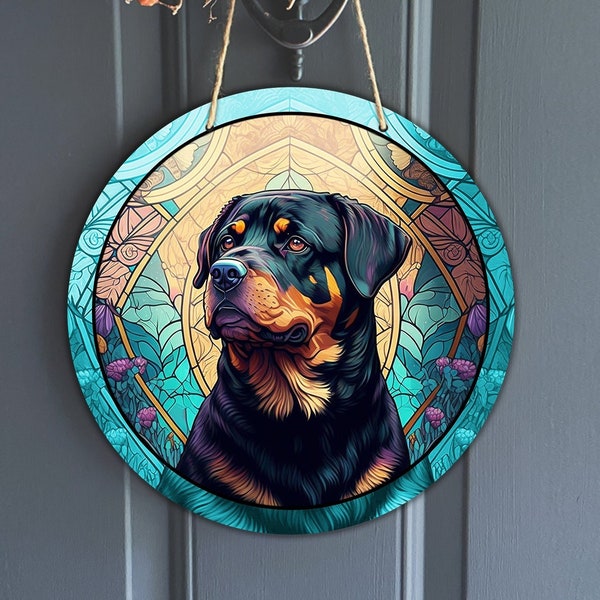 Faux Stained Glass Rottweiler Sign, Round Vintage Rottie Decor for Wreaths, Rottie-Dog - Rott-beast Lover Art Sublimation, Digital Download