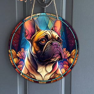 Vintage faux stained glass French Bulldog Design, Frenchie art for wreath, Bouledogue Francais Lover sublimation design, digital download