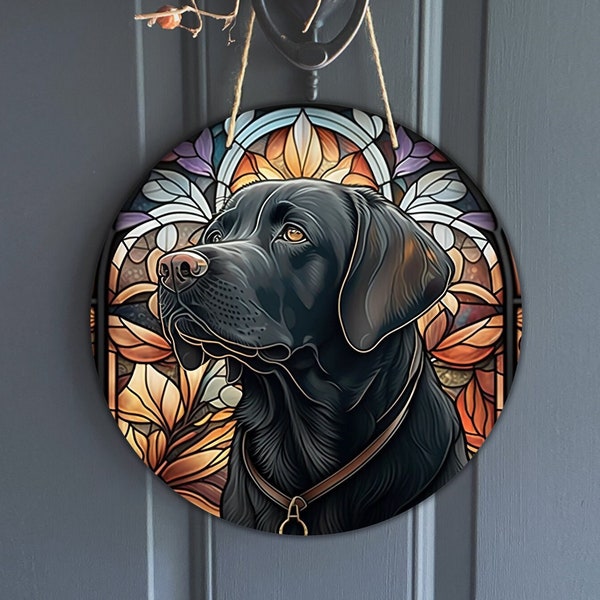 Black Lab Faux Stained Glass Sign, Round Vintage Lab Sign for Wreaths, Dog Art Sublimation, Dog Lover Gift, Digital Download