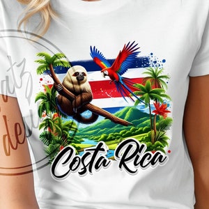 Costa Rica Adventure PNG – Tropical Wildlife Graphic, Capuchin Monkey and Scarlet Macaw Design, Travel Decal digital download