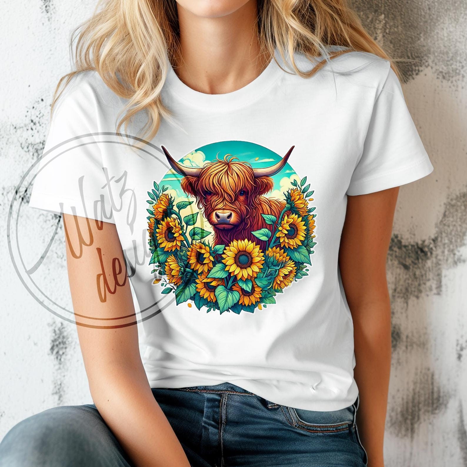 Highland Cow With Sunflowers PNG | Rustic Cow and Sunflower Floral ...