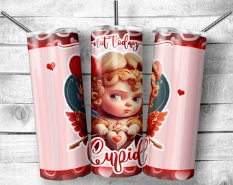 nie dzisiaj Kupidyn 20oz Skinny Tumbler Design | Retro cherub walentynkowy design Tumbler Wrap | Walentynki miłość serce strzałka Sublimacja Wrap