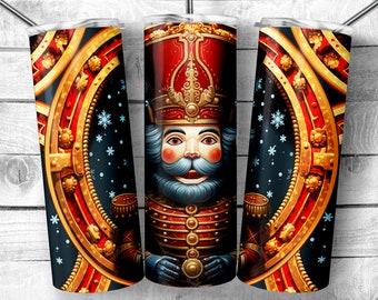 Faux Stained Glass Nutcracker 20oz Skinny Tumbler | Christmas Nutcracker soldier Sublimation Design | Holiday nutcracker Digital Download