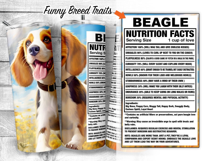 Beagle Labels Beagle With Sunflowers 20oz Skinny Tumbler Design, Beagle Dog Facts ...