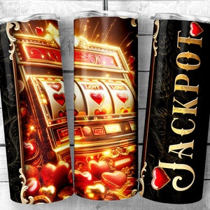Love Slot Machine 20oz Skinny Tumbler Sublimation Design, Heart Jackpot Slot Design Template, Casino PNG,Digital Download