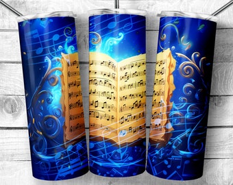 Sheet music with notes 20oz Skinny Tumbler Design, Cartoon vivid music notes Tumbler Wrap, Music teacher Sublimation Wrap, Digital Download