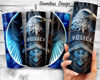 Police Eagle Design, police emblem 20oz Skinny Tumbler Design | To Protect and Serve Tumbler Wrap | police badge art Sublimation Wrap