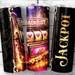 Leopard Print Slot Machine 20oz Skinny Tumbler Sublimation Design, Jackpot Slots Design Template, Girl Casino PNG, Digital Download