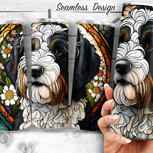 Bernedoodle målat glas 20oz smal tumbler design, Berner pudel utsmyckad målad glaskonst, Bernepoo sublimeringsomslag, digital nedladdning