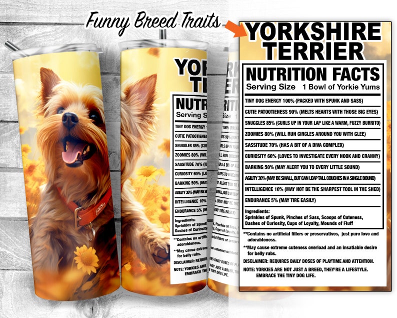 Yorkshire Terrier With Sunflowers 20oz Skinny Tumbler Design, Yorkie ...