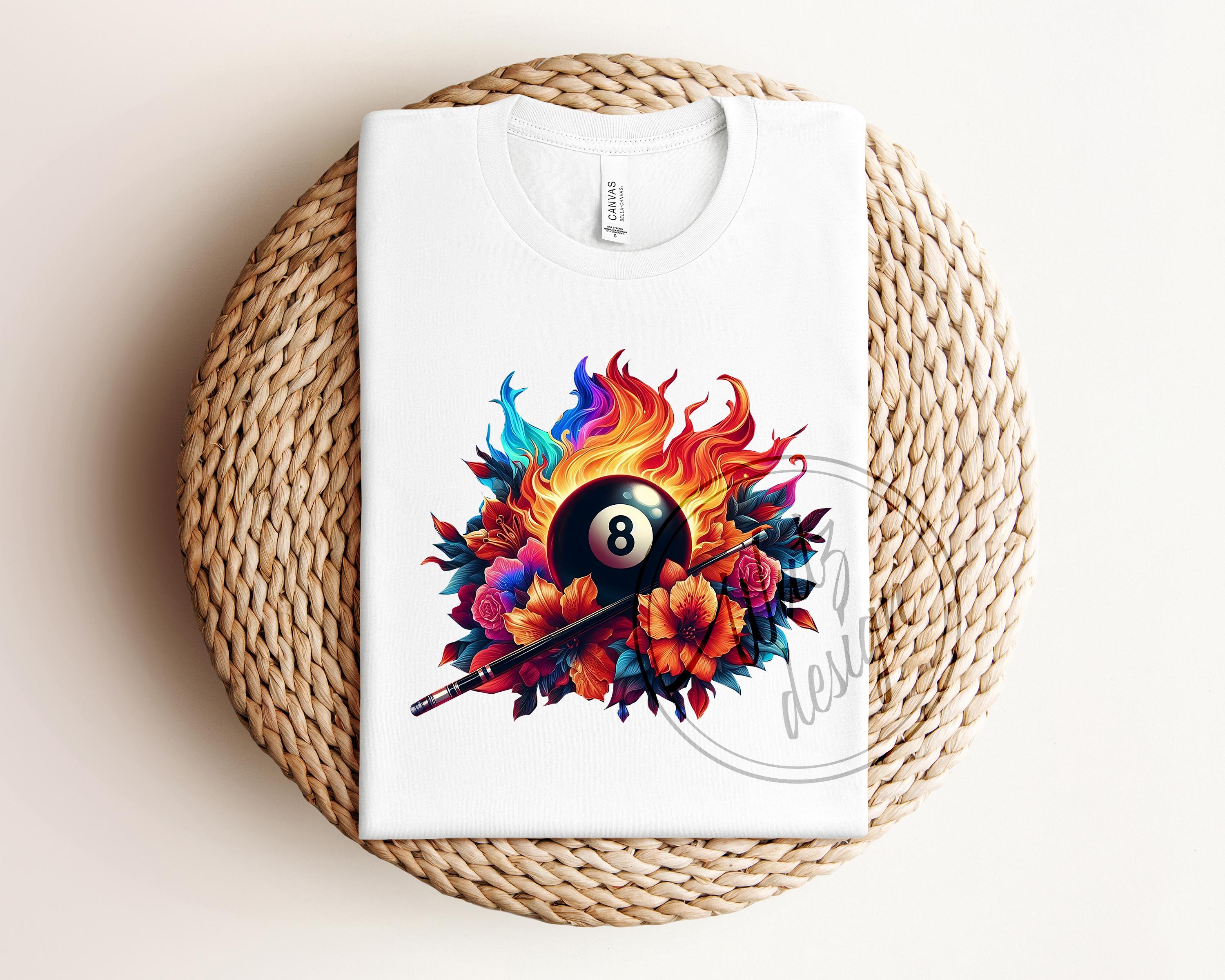 Flaming 8 Ball Floral Billiards PNG, Pool Ball Sublimation Design ...