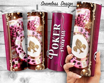 Gold and Pink Leopard Print Poker Mama 20oz Skinny Tumbler Sublimation Design, Luxury Poker Design Template,  Casino PNG,Digital Download