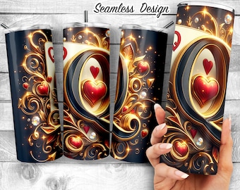 Queen tumbler Q monogram with card 20oz Skinny Tumbler Design, Queen Of Hearts Design Tumbler Wrap, card Sublimation Wrap, digital download