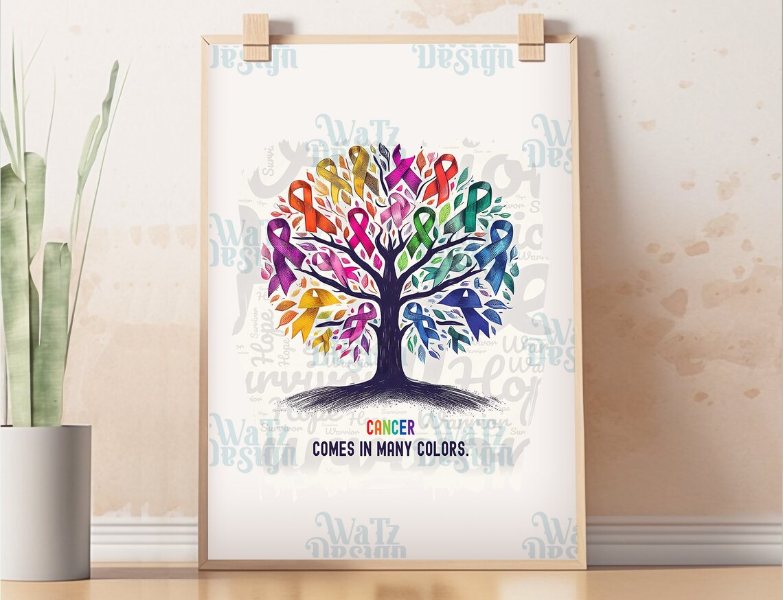 Cancer Comes in Many Colors Png, Cancer Awareness Ribbon Tree Design ...